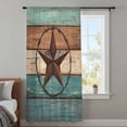 thumbnail image 4 of Vintage Teal Sheer Curtains 45 Inches Long, Brown Western Texas Barn Star Wood Grain Light Filering Curtains, Breathable Simi Curtain Privacy Drapes for Kitchen Bathroom Small Window Treatment, 4 of 9