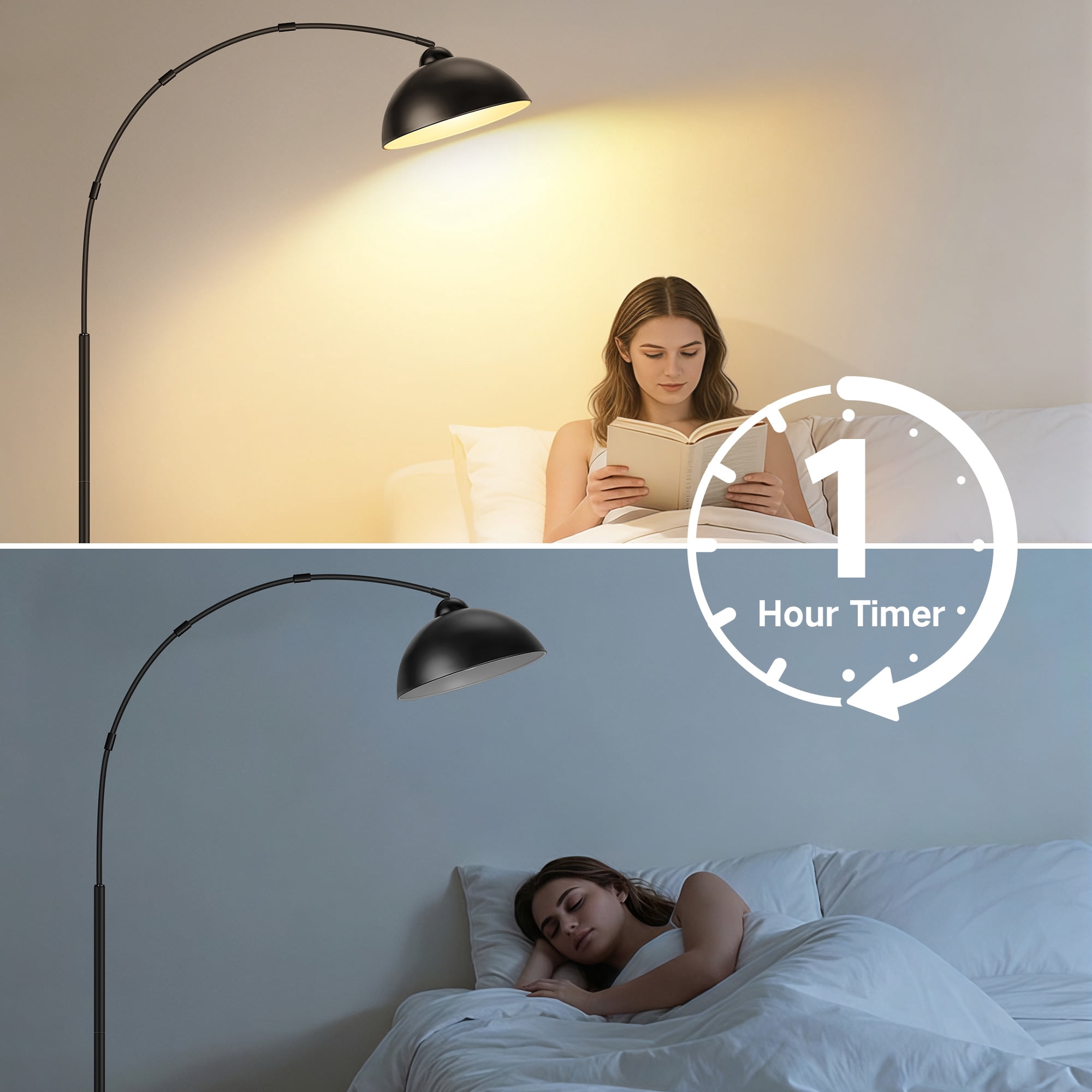 OUTON Arc Floor Lamp with Remote for Living Room, LED Dimmable Modern Standing Lamps with 4 Color Temperatures, Tall Light for Bedroom, Black