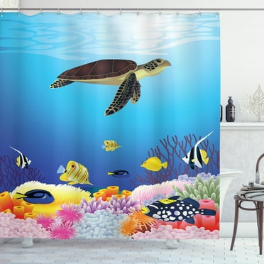 Ambesonne Turtle Shower Curtain, Aquatic Fauna Corals, 69"Wx84"L, Multicolor