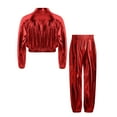 thumbnail image 3 of LiiYii Boys Girls Metallic Jazz Hip-Hop Dance Clothes Jacket with Pants Set Dance Show Costume Streetwear Red 10, 3 of 6