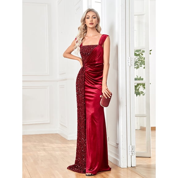 Wedding Dress Wedding Guest Dresses for Women sleeveless open-back dress wine ribbon slit evening dress bridesmaid dress