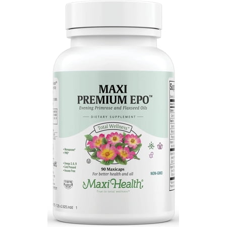 Maxi Health Premium EPO – Evening Primrose Oil with Flaxseed – Women’s Health & Menopause Support – 90 Capsules