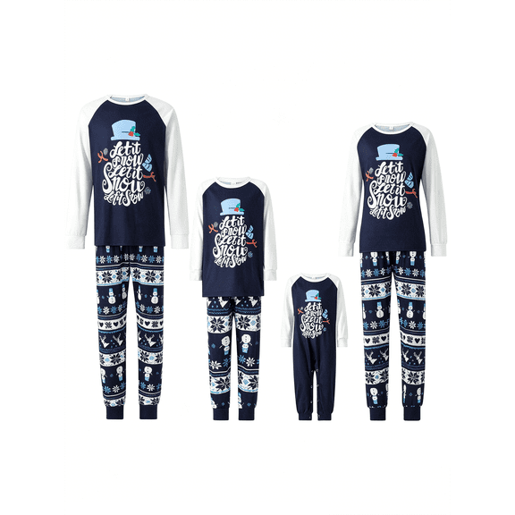 Festive Family Matching Christmas Pajamas, Letter Snowman Print Outfits, Baby Romper Loungewear