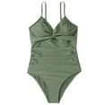 thumbnail image 4 of REORIAFEE Women's Swimsuit Bikini Set Bathing Suit Retro Bathing Suit Padded Without Underwire Bikini Deep V One Piece Swimsuit Army Green L, 4 of 8