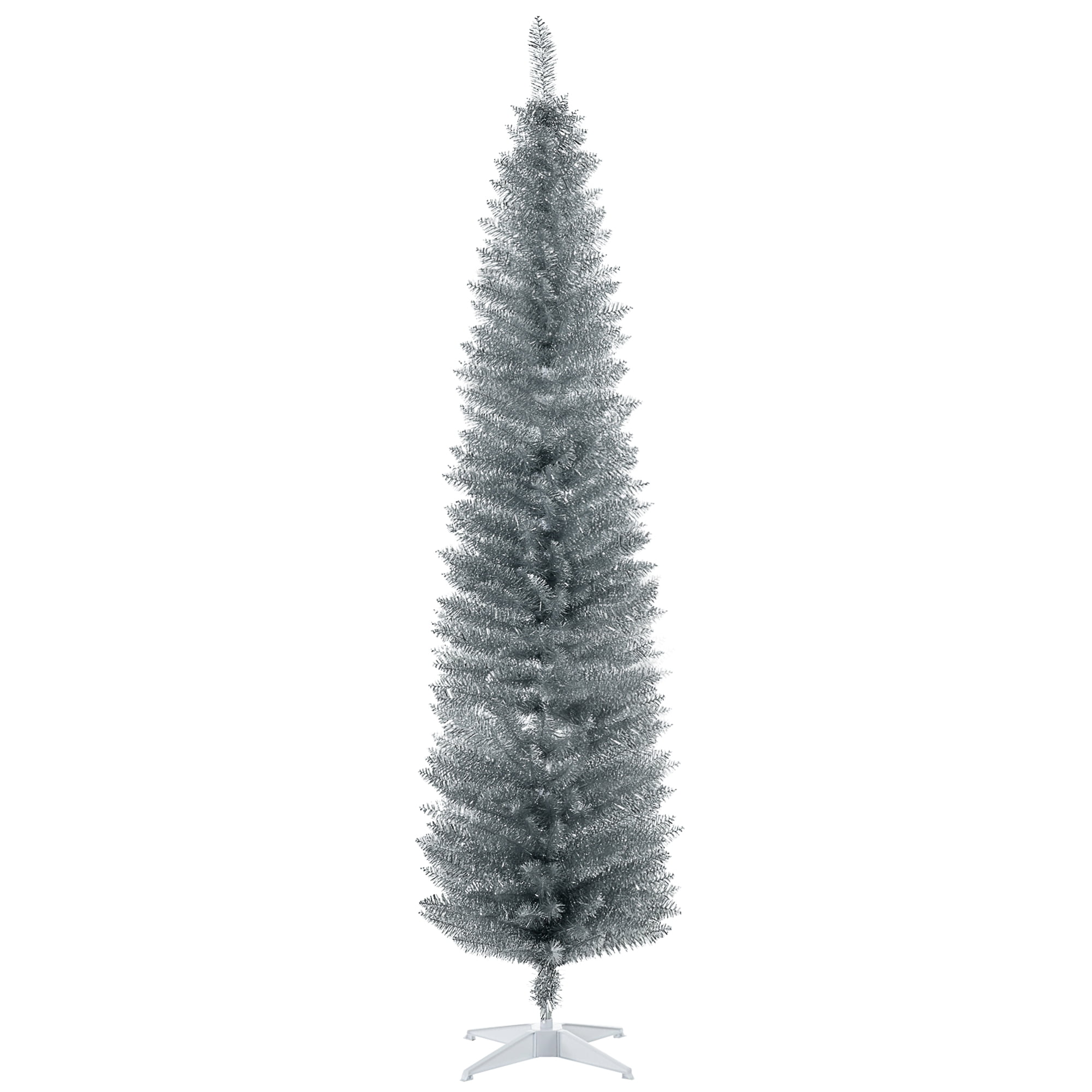 Astoutdoor Artificial Christmas Tree, Silver, Plastic, 7 ft Pencil Style with 499 Tips