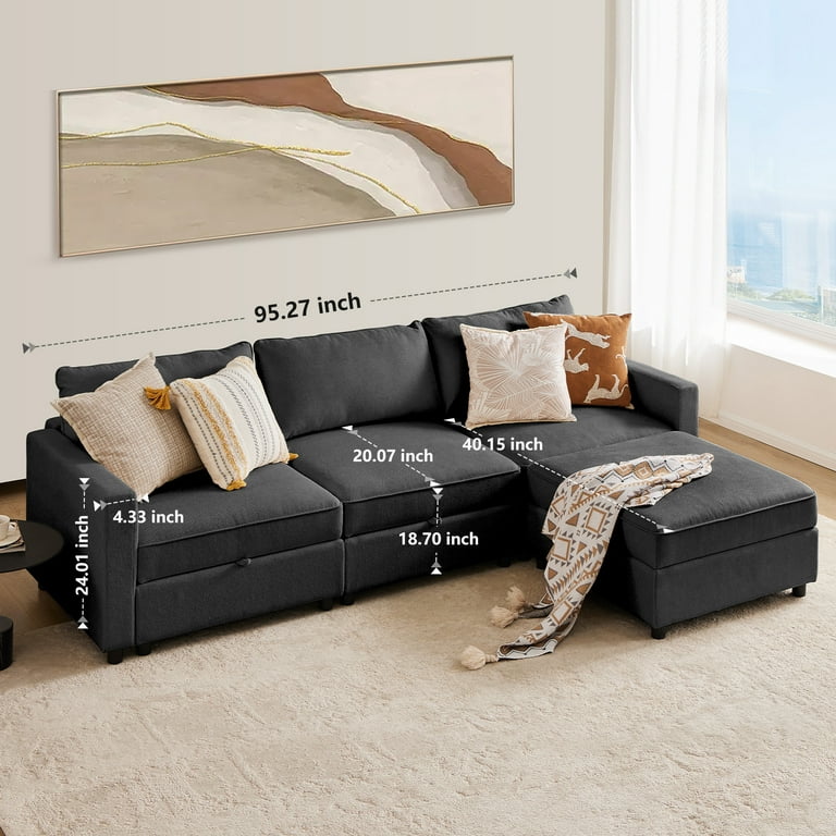 CONCETTA Comfortable 4 Seater U Shaped Sectional Sofa with Storage Ottomans Dark Grey Walmart