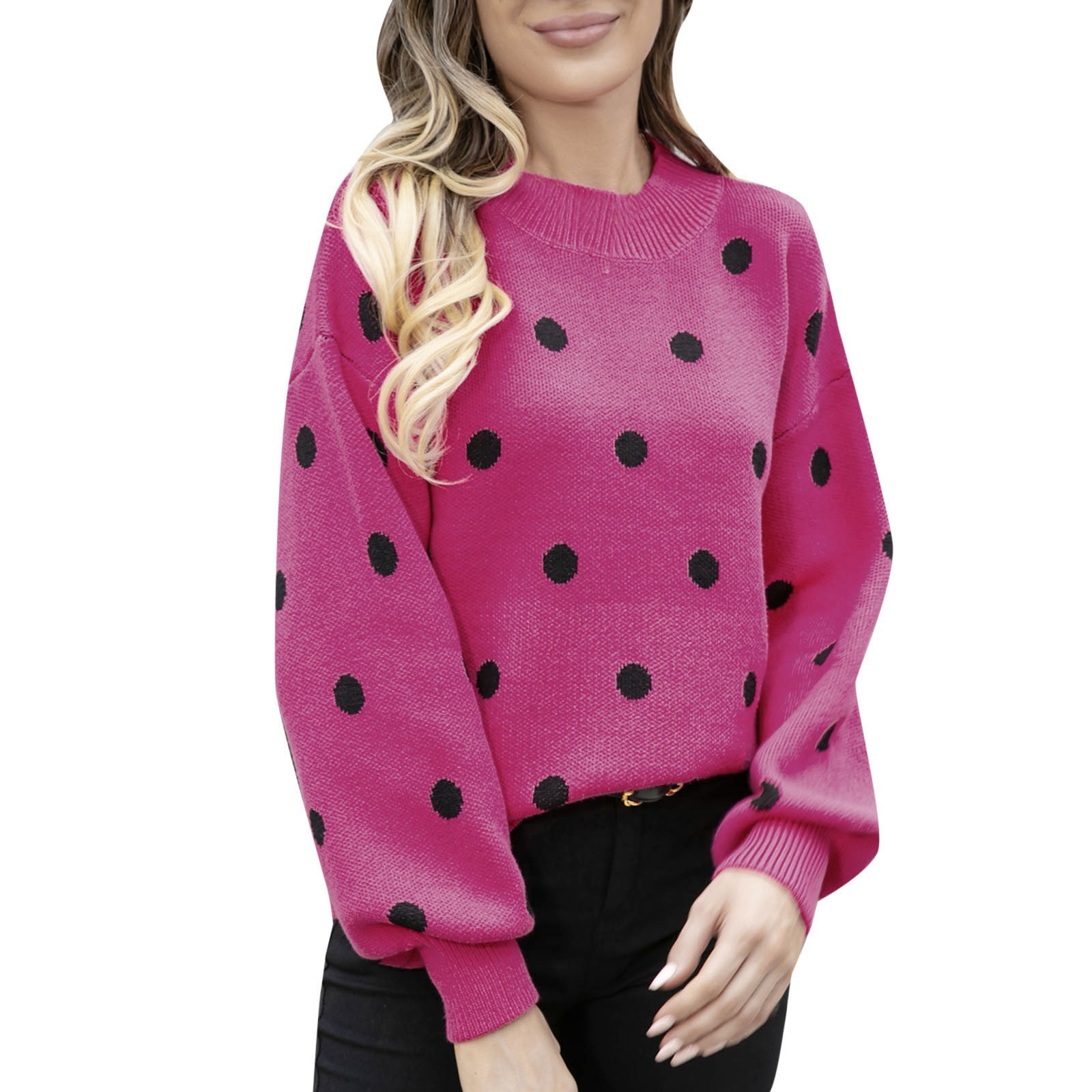 Knit Sweater Polka Dot Sweater Women's Chic Polka Dot Sweater