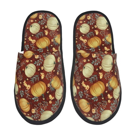 Balery Pumpkin Leaf Daisy Slient Indoor Furry Fleece Comfort House Shoes Soft Non-Slip Home Shoes Cotton slippers House Slippers-- Large