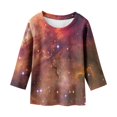 thumbnail image 4 of Galaxy Shirt for Toddler Girls Short Sleeve Starry Print Clothes Outfit Breathable Fashion Girls' Athletic Shirts & Tees,Coffee,8-9 Years, 4 of 4