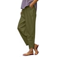 thumbnail image 6 of Soyumi Linen Palazzo Pants for Women, High Waisted Wide Leg Cotton Linen Trendy Beach Pull On Elastic Waist Casual Flowy Pants, Blackish Green, 6 of 9