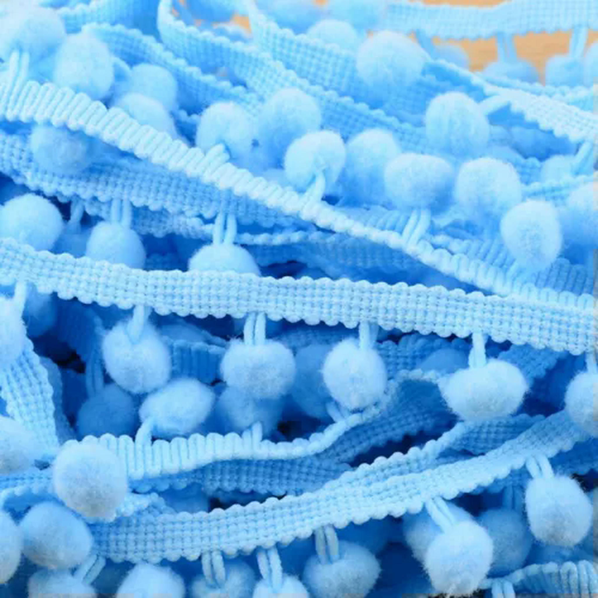 U8MO Pompom Trim Ball Fringe Ribbon DIY Sewing Accessory Lace 1/5/15 yards-Beige-5 yds