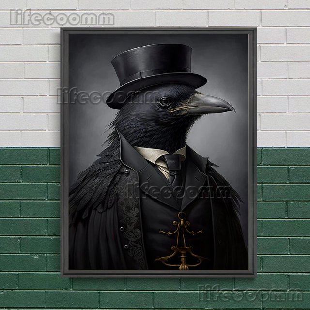Retrato de fantasía Victoriano de cuervo, Murciélago y gato, arte de pared, impresión en lienzo, estética gótica Witchy, póster, decoración del hogar, sin marco