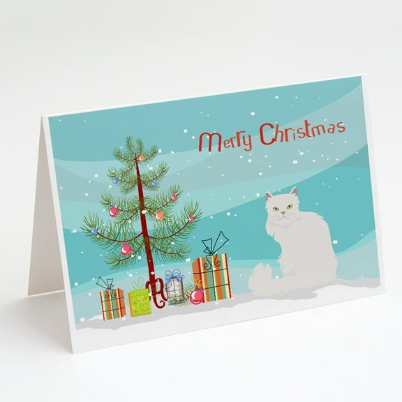 Asian Semi Longhaired Cat Merry Christmas Greeting Cards and Envelopes Pack of 8