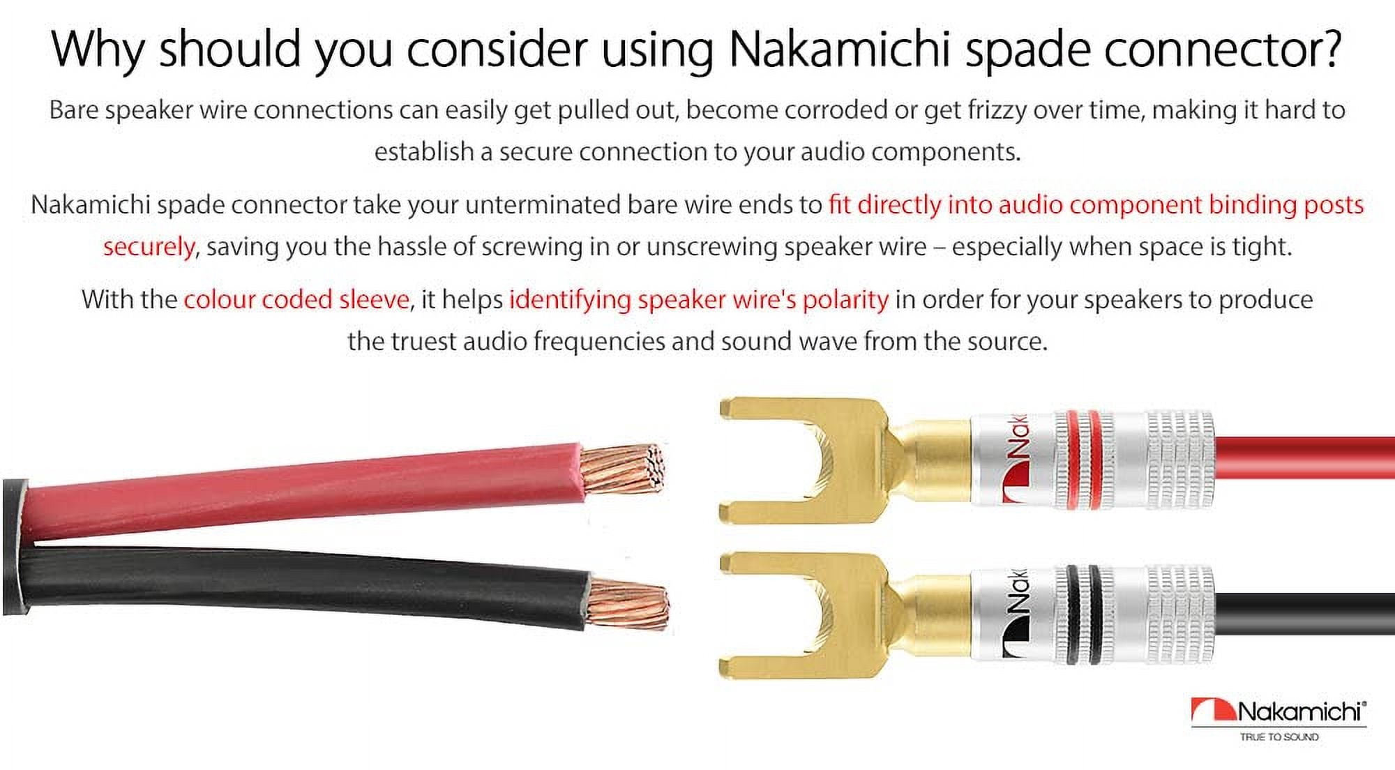 Excel Series 24k Gold Plated Spade Y Banana Plug 12-18 AWG Gauge Size 4mm Speakers Amplifier Hi-Fi AV Stereo Home Theatre Audio Wire Cable Screw Connector, 4 Pcs (2-Pairs)