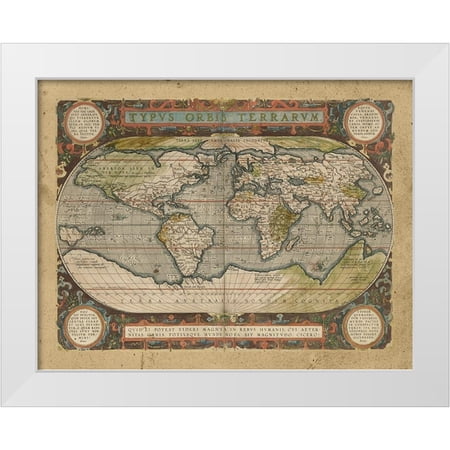 Vision Studio 32x26 White Modern Wood Framed Museum Art Print Titled - Embellished Antique World Map