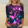 thumbnail image 2 of ZQGJB Cute Butterfly Print Shirts for Women Dressy Casual 3/4 Lenght Sleeve Round Neck Graphic T-Shitrs Top Loose Fit Comfy Tunic Tees Blouse Multicolor#17 XXXL, 2 of 6