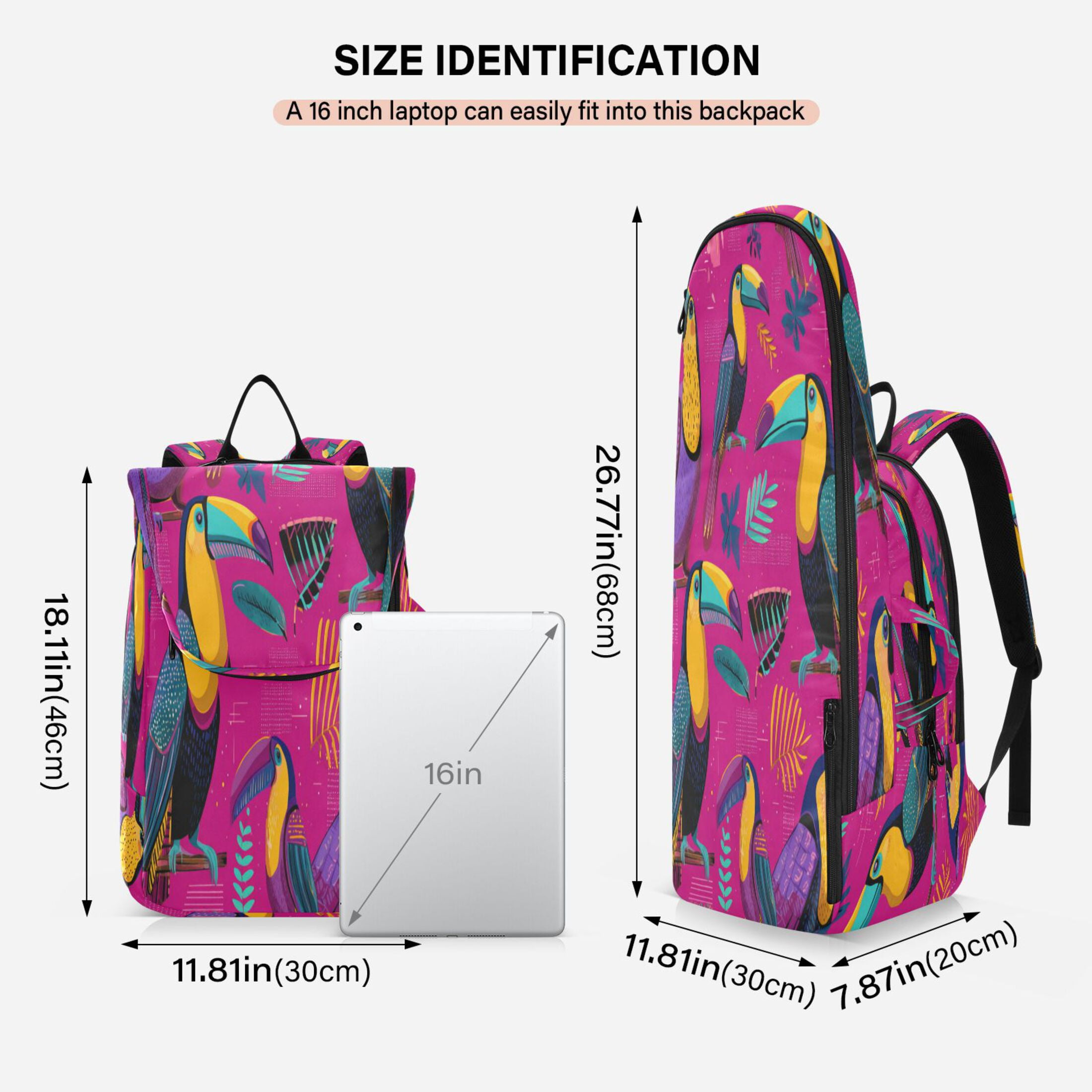 2 Racquet Holder Tennis Backpack Tennis Racket Covers Gym Bags Toucan in The Pink Jungle