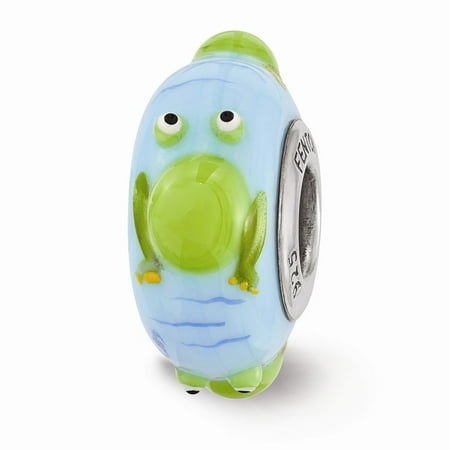 Ster.Silver Reflections Blue/Green Hand Painted Frog Fenton Glass Bead; for Adults and Teens; for Women and Men -  Discount Jewelers