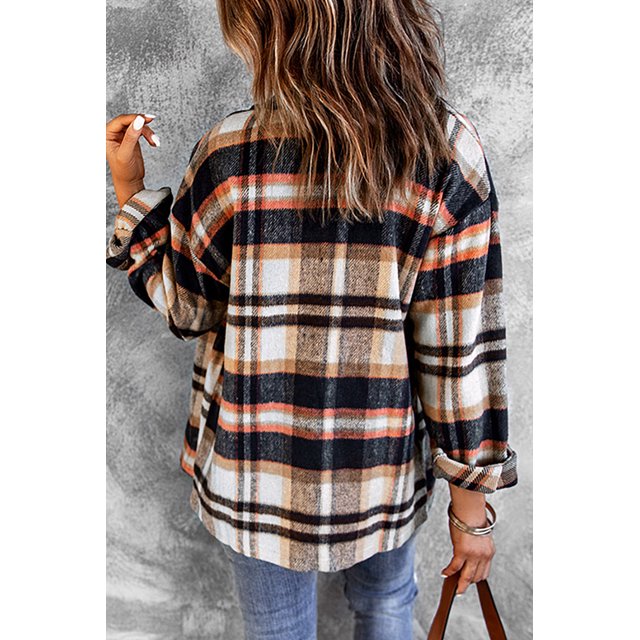 ABPHQTO Chaqueta con bolsillos y estampado geométrico a cuadros para mujer