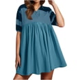 thumbnail image 1 of WILLBEST Vestido De Verano Para Mujer, Vestido De Verano Para Mujer, Vestido Informal De Gran Tamaño De Manga Corta Con Bloques De Color Y Cuello En V, Vestido Mini Camisero Fluido, 1 of 3