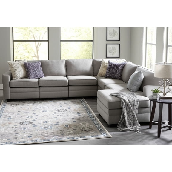 HomeRoots 617333 9 x 12 ft. Gray, Blue & Taupe Floral Distressed Rectangle Area Rug