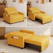 Aiho 3-in-1 Convertible Sleeper Chair Bed, Multi-Functional Lounge Futon Chair with Side Pocket, Space Saving Indoor Sofa Bed for Living Room, Bedroom, Apartment & Guest Room, Yellow