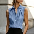 thumbnail image 2 of Miluxas Women's Sleeveless Button Down Blouse Collared Pleated Front Loose Tunic Shirts Work office Casual Tank Tops Lightweight Summer Outfit Blue, 2 of 9