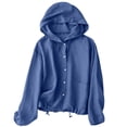 thumbnail image 4 of Edvintorg Womens Jacket Cotton and Linen Long Sleeve Casual Coat Lightweight Hooded Button Down Outerwear with Pocket Clothes for Women Blue L, 4 of 9
