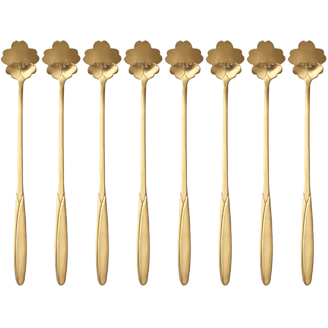 Juego de 8 cucharas de postre con forma de flor, cuchara para café, cuchara para azúcar, cuchara para helado, cuchara para revolver, cuchara de postre creativa de acero inoxidable reutilizable