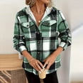 thumbnail image 5 of Women's Fashion Casual Loose-Fitting Long-Sleeved Plaid Print Hooded Jacket Baseball Jacket for Fall and Streetwear Style,Green,L, 5 of 7