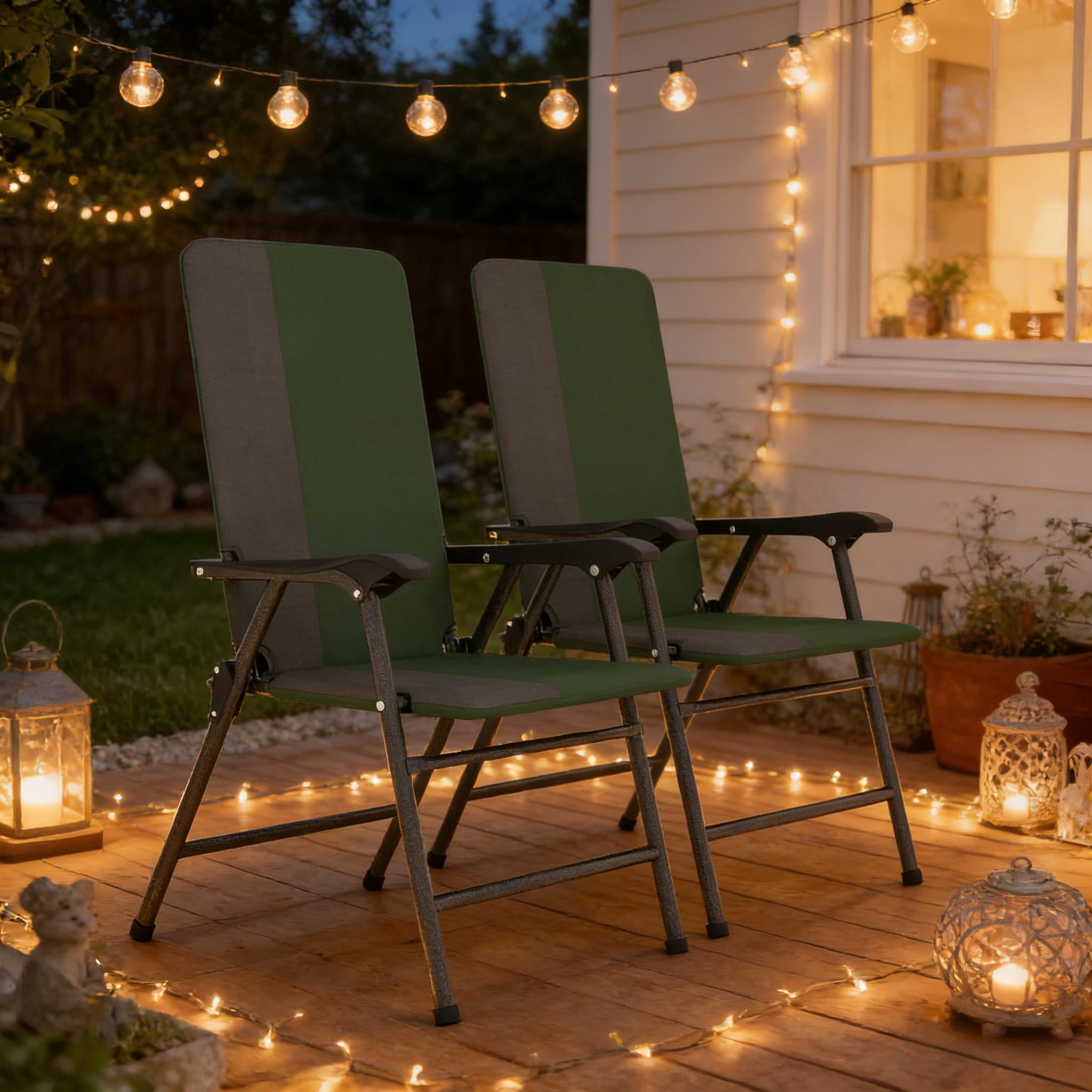 Outdoor High Back Chairs Set,Lawn Chairs,Folding Camping Chairs,Patio Chairs Set of 2