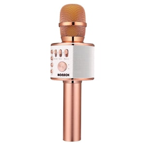 Bonaok Wireless Karaoke Microphone with LED Lights, Rose Gold