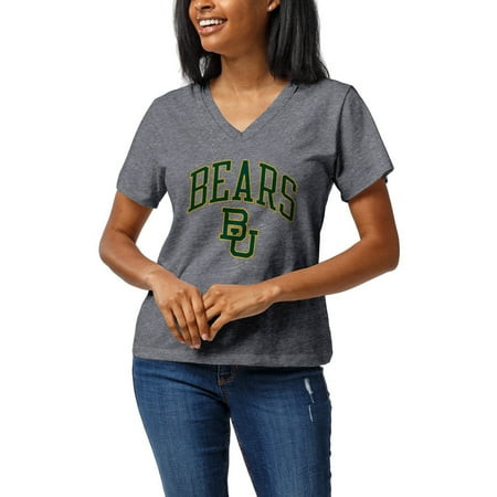 Women's League Collegiate Wear Heather Gray Baylor Bears Intramural Boyfriend V-Neck T-Shirt