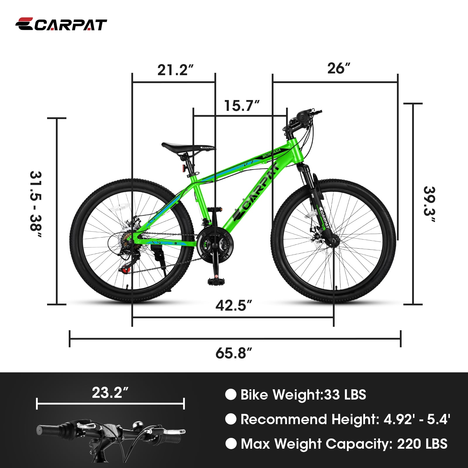 POVANLI  24 Inch Mountain Bike Dual Full Suspension, Aluminium Frame for Men Women, Go to Work with 21-Speed Disc Trail Commuter City Beach, Ages 15+, Gift(Green)