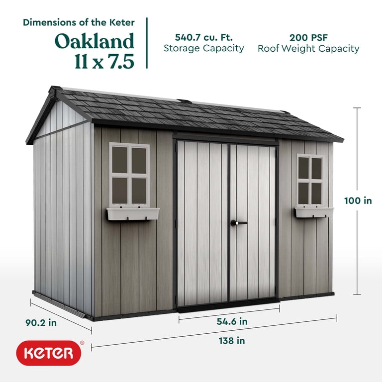 Keter Oakland 11x7.5 Ft Outdoor Garden Tool Shed with Windows