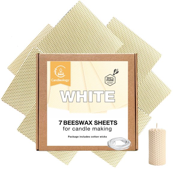 Kit de velas con láminas de cera de abeja Candleology, blanco, 7 láminas