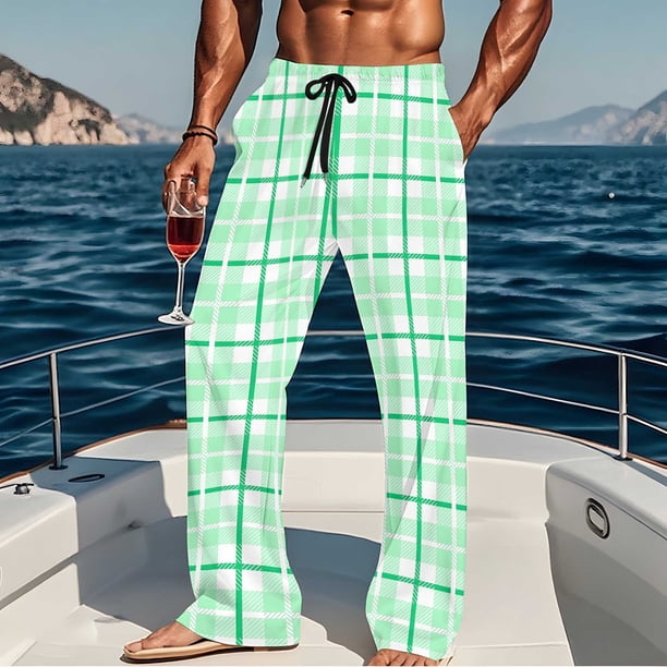Pantalones de pijama largos para hombre, informales, con estampado a cuadros, holgados, deportivos, elásticos, rectos, vintage, con bolsillos