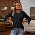 thumbnail image 5 of Qwertyu Womens Top 3/4 Sleeve T-shirts for Women Casual Crew Neck Three Quarter Length Sleeve Solid Fashion Loose Pullover Black S, 5 of 7
