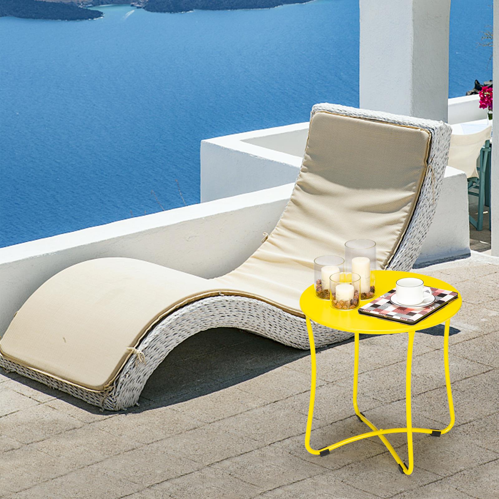 Winado Outdoor Metal Round Folding Patio Side Table, Yellow