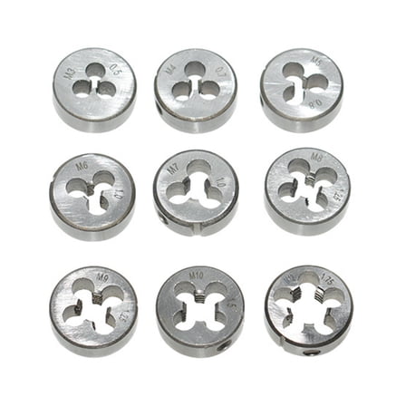 RUISINERY 9pieces Comprehensive High Hardness Alloy Steel Metric Left Hand Thread Die Set for Metalwork Mechanical Maintenance Tool