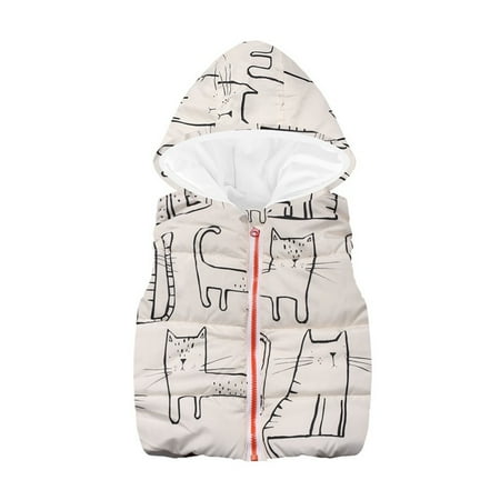 

nsendm Toddler Kids Baby Girls Boys Sleeveless Cartoon Cat Hooded Warm Tops Winter Track Suits White 5 Years