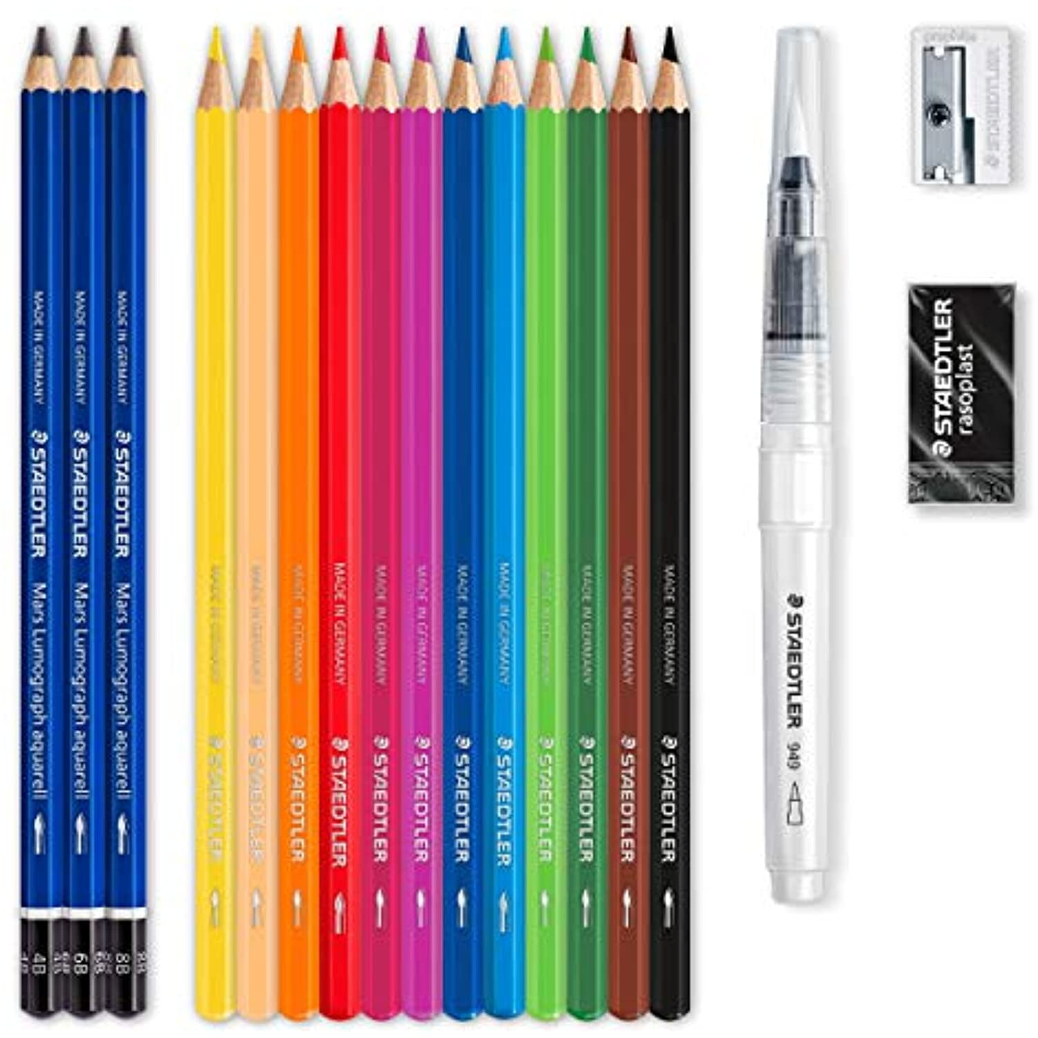 STAEDTLER Design Journey Watercolour Set of Mars Lumograph Pencils, Watercolour Pencils, A Water Brush and Accessories