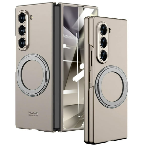Dteck Case for Samsung Galaxy Z Fold 7, Built-in Front Screen Protector Case with Magnetic Ring Holder Compatible with Magsafe Hard PC Protective Cover,Titaniumgray