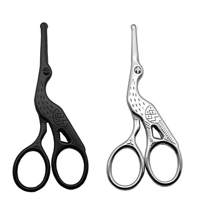 Jinsinto 2 Pieces Stainless Steel Crane Nose Hair Scissors Eyebrow Trimming Scissors Retro Embroidery Small Scissors Round Head Beauty Scissors Beard Scissors