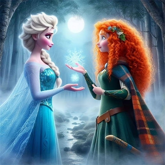 Frozen Princess Anna Princess Elsa Diamond Art Painting, Full Round Diamond Art, Decorative Wall Art Hanging Painting Home Decoration Valentine's Day Gifts