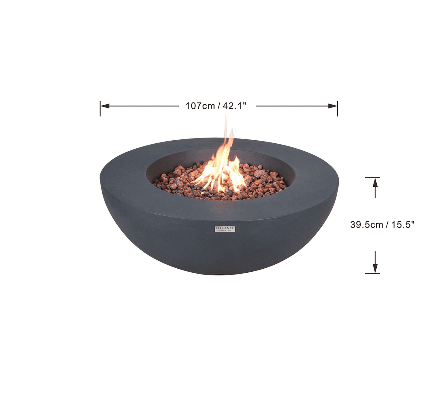 Elementi 42" Lunar Bowl Fire Pit - Dark Gray, Natural Gas