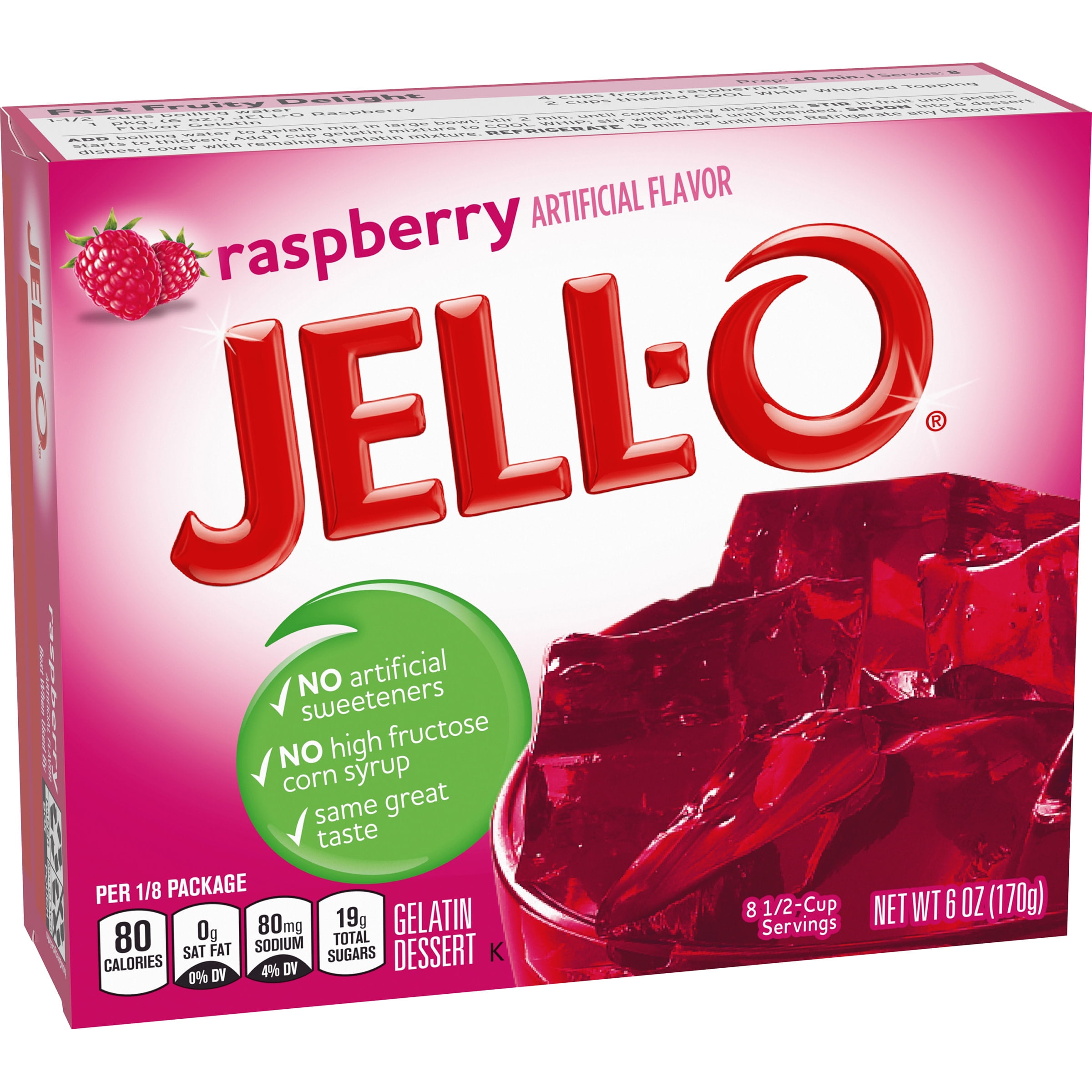 JellO Raspberry Instant Gelatin Mix, 6 oz Box