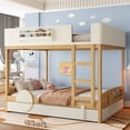 thumbnail image 4 of Harper & Bright Designs Queen Size Bunk Bed with Trundle and Bookshelf, Wood Bunk Bed Frame with Stairs and Guardrail for Boys and Girls, Natural+Beige, 4 of 12