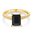 thumbnail image 2 of Gem Stone King 10K Yellow Gold Black Onyx and White Diamond Engagement Ring for Women (1.76 Cttw, Emerald Cut 8X6MM, Gemstone December Birthstone, Available in Size 5, 6, 7, 8, 9), 2 of 5