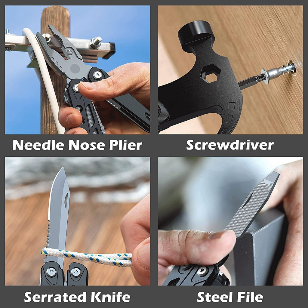 Miiottaa Stainless Steel and Aluminum Outdoor Multi Tool with Car Emergency Sledgehammer Car Window Breaker Perfect for Camping Hiking